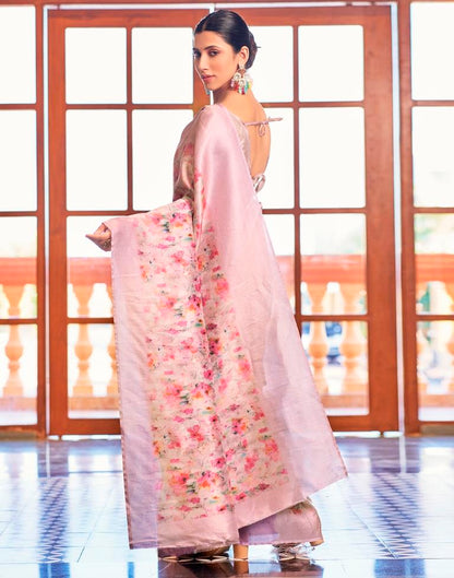 Light Pink Silk Printed Saree