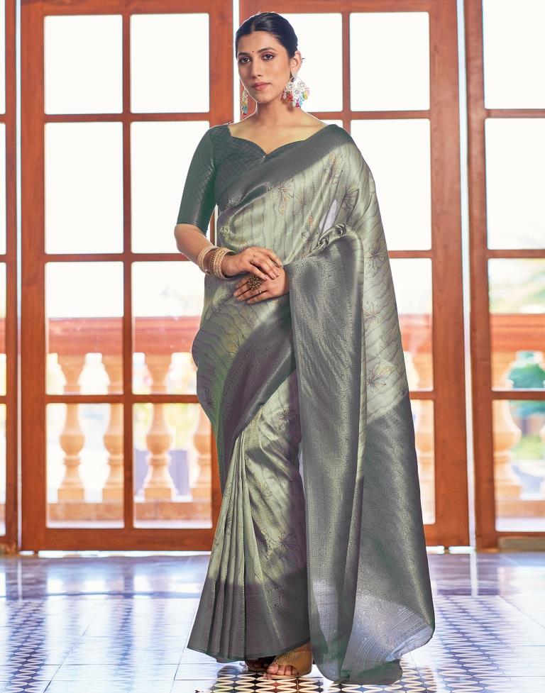 Light Grey Silk Printed Saree