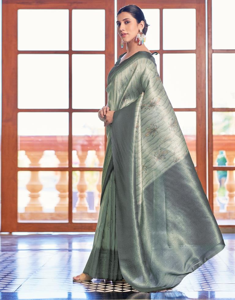 Light Grey Silk Printed Saree