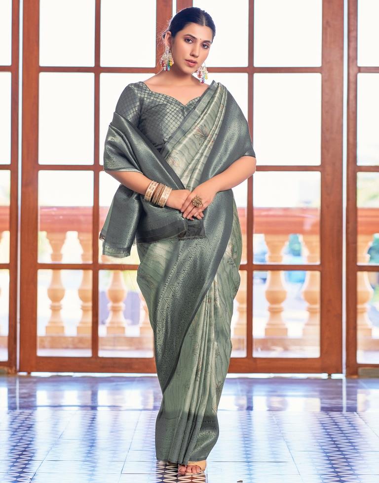 Light Grey Silk Printed Saree