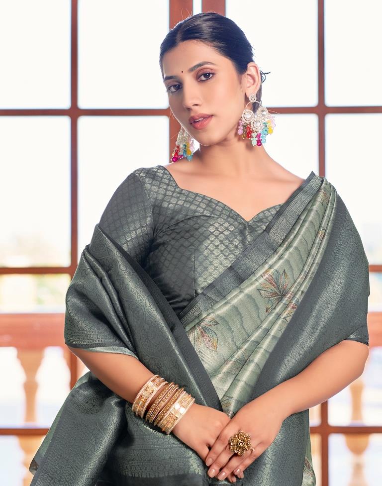 Light Grey Silk Printed Saree