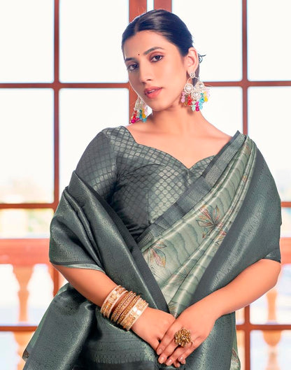 Light Grey Silk Printed Saree