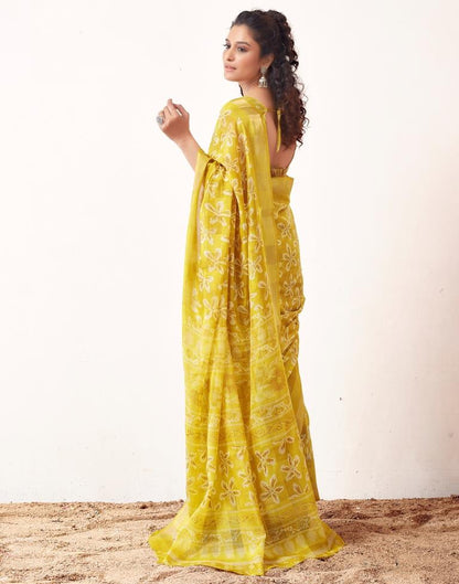 Yellow Cotton Printed Saree