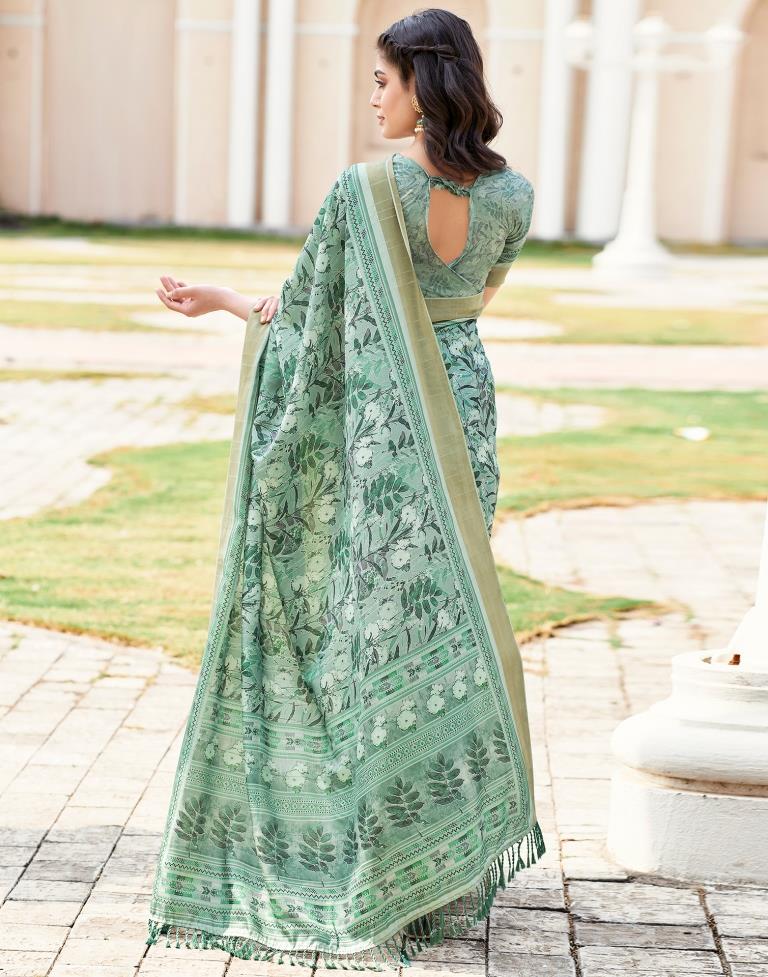 Mint Green Silk Printed Saree