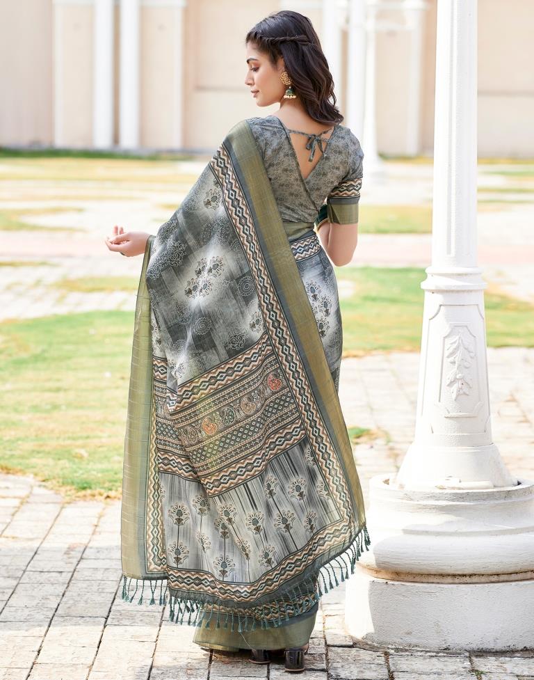 Grey Silk Printed Saree