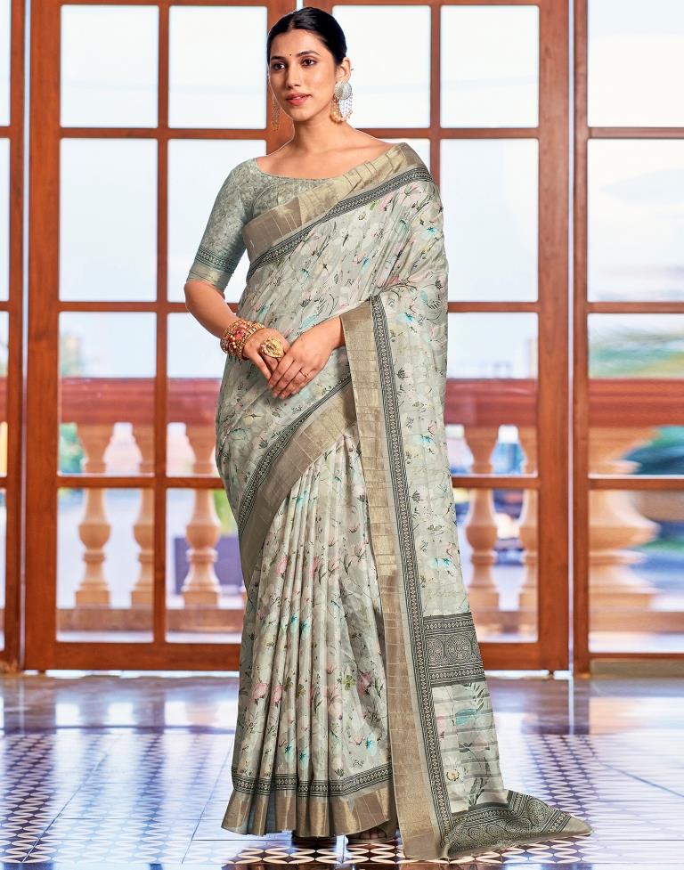 Light Beige Silk Printed Saree