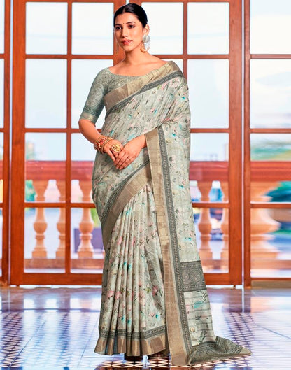 Light Beige Silk Printed Saree