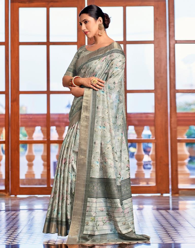 Light Beige Silk Printed Saree