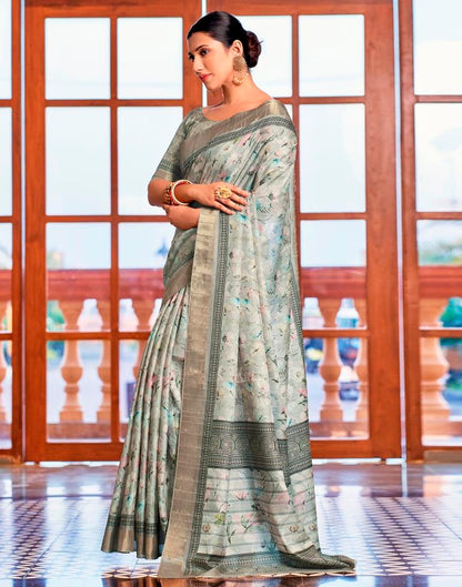 Light Beige Silk Printed Saree