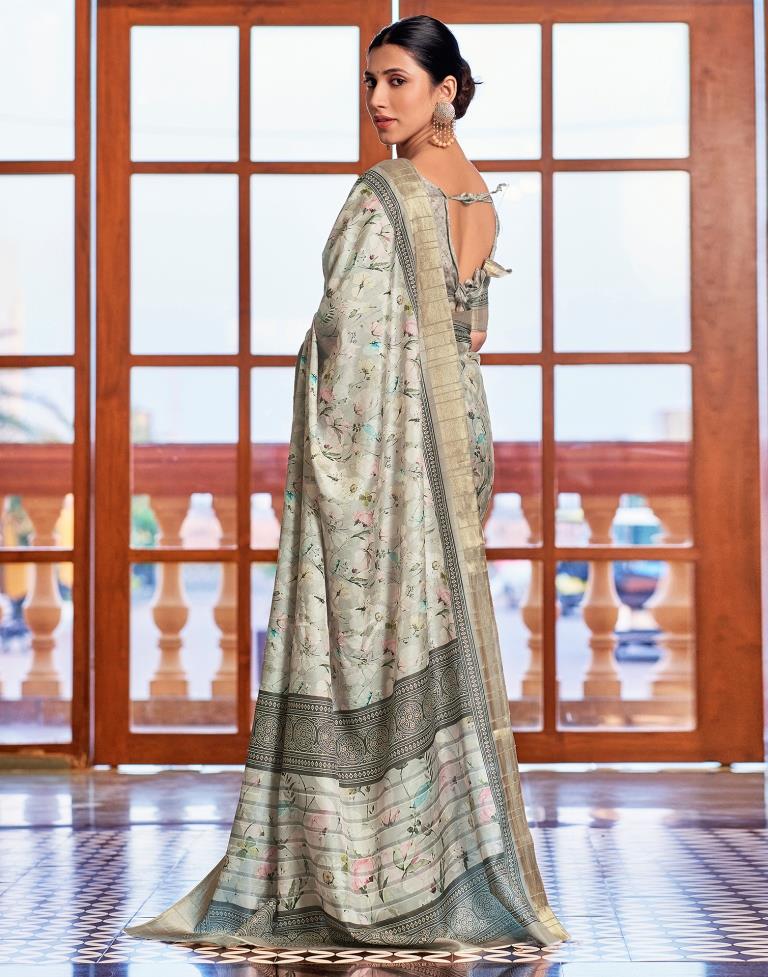 Light Beige Silk Printed Saree