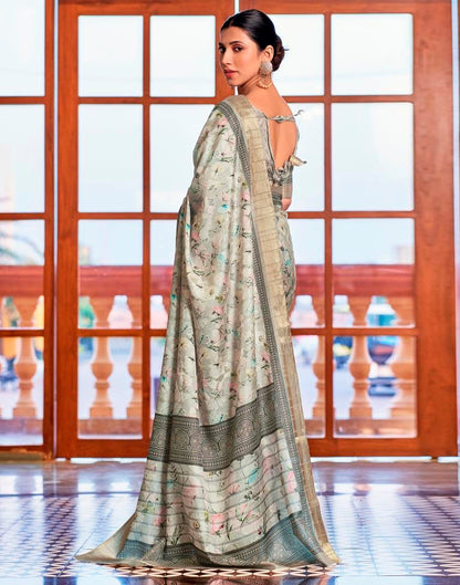 Light Beige Silk Printed Saree