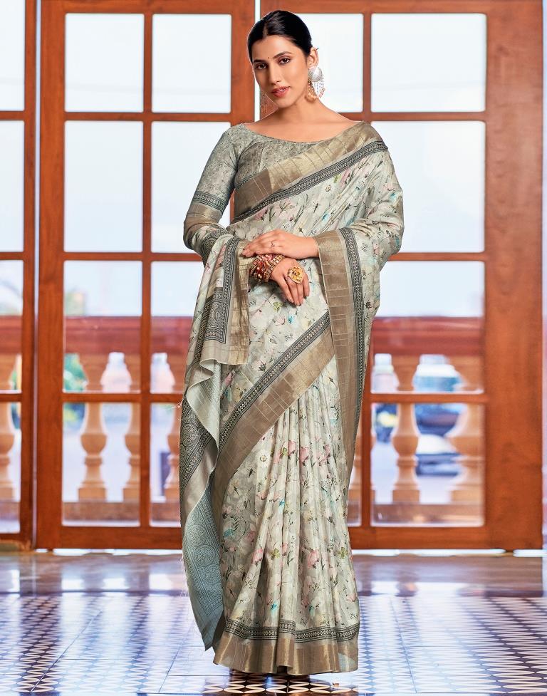 Light Beige Silk Printed Saree