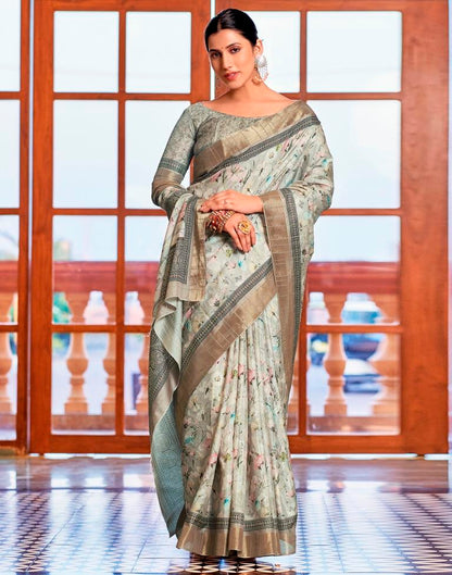 Light Beige Silk Printed Saree