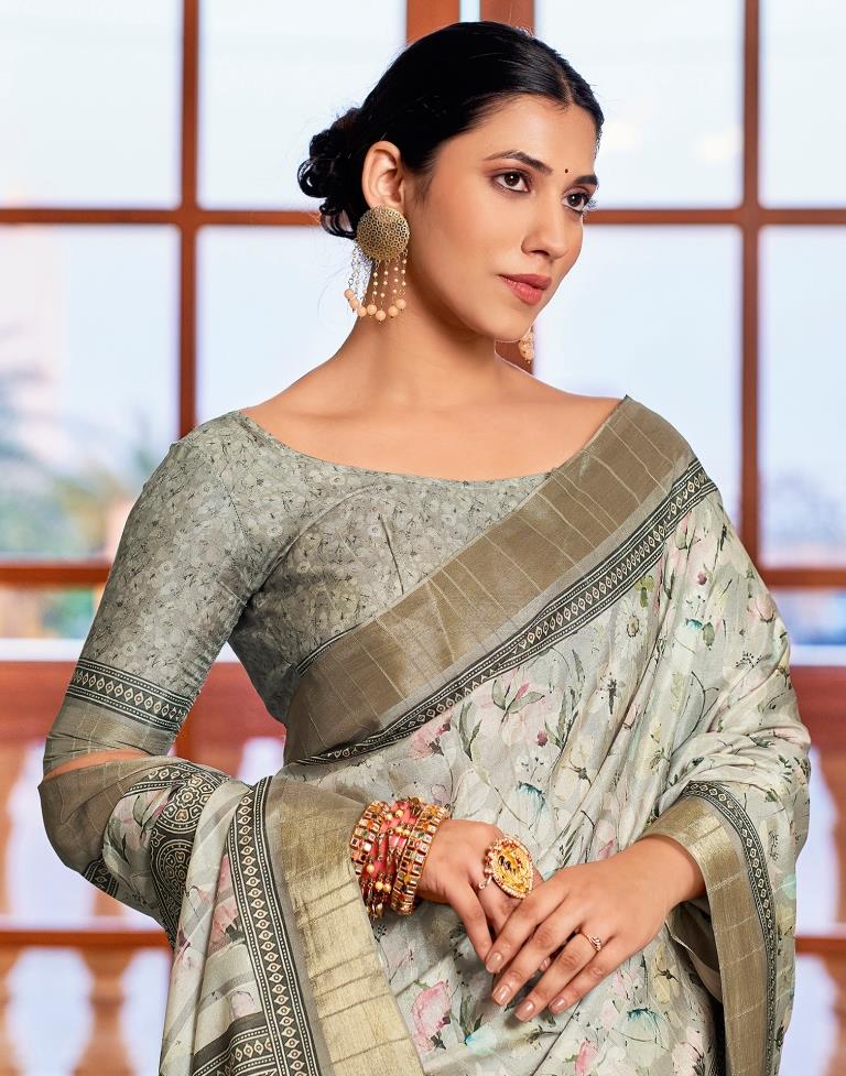 Light Beige Silk Printed Saree