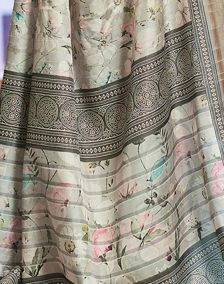 Light Beige Silk Printed Saree