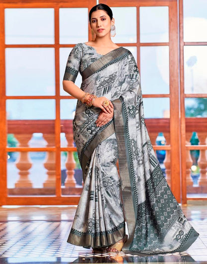 Light Grey Silk Printed Saree