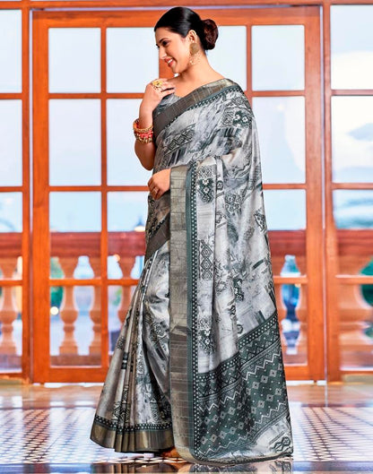 Light Grey Silk Printed Saree