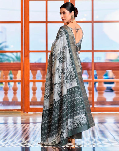 Light Grey Silk Printed Saree