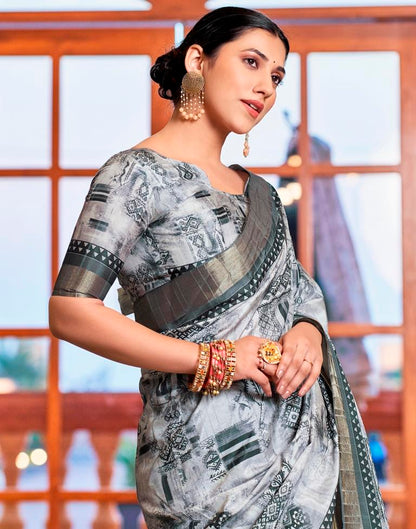 Light Grey Silk Printed Saree