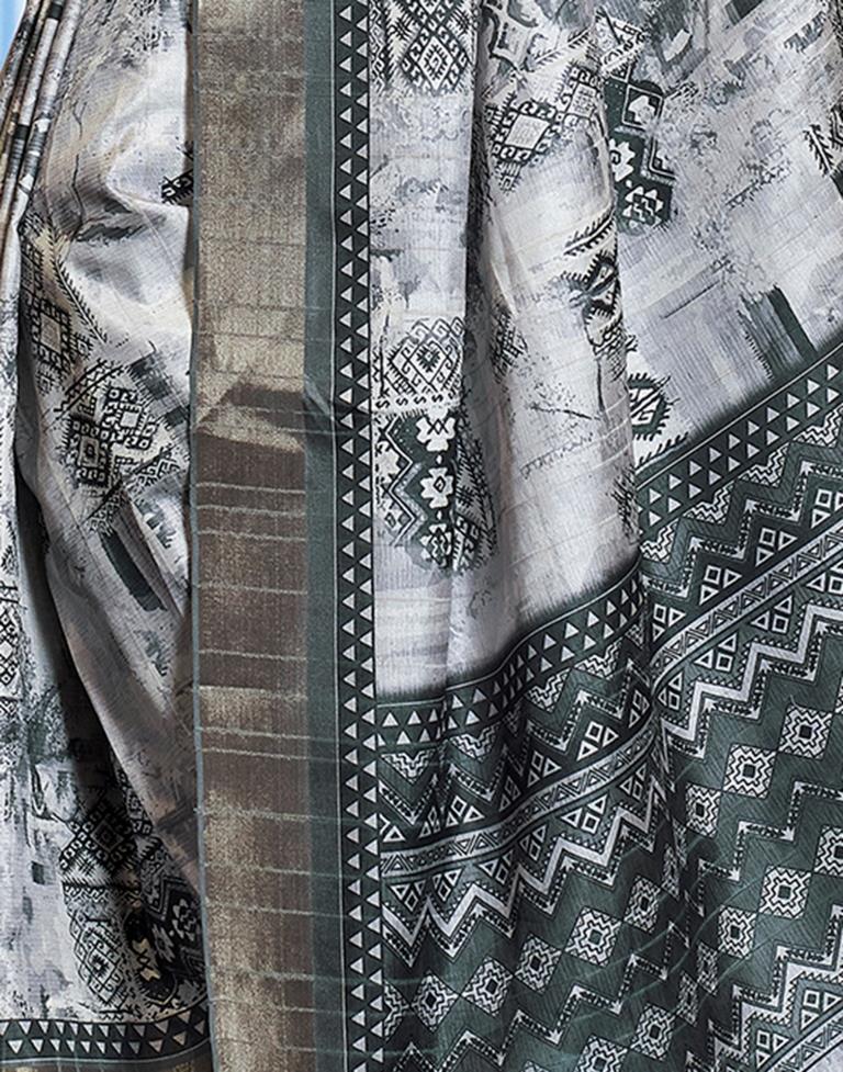 Light Grey Silk Printed Saree