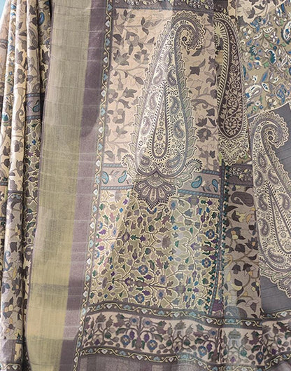 Beige Silk Printed Saree