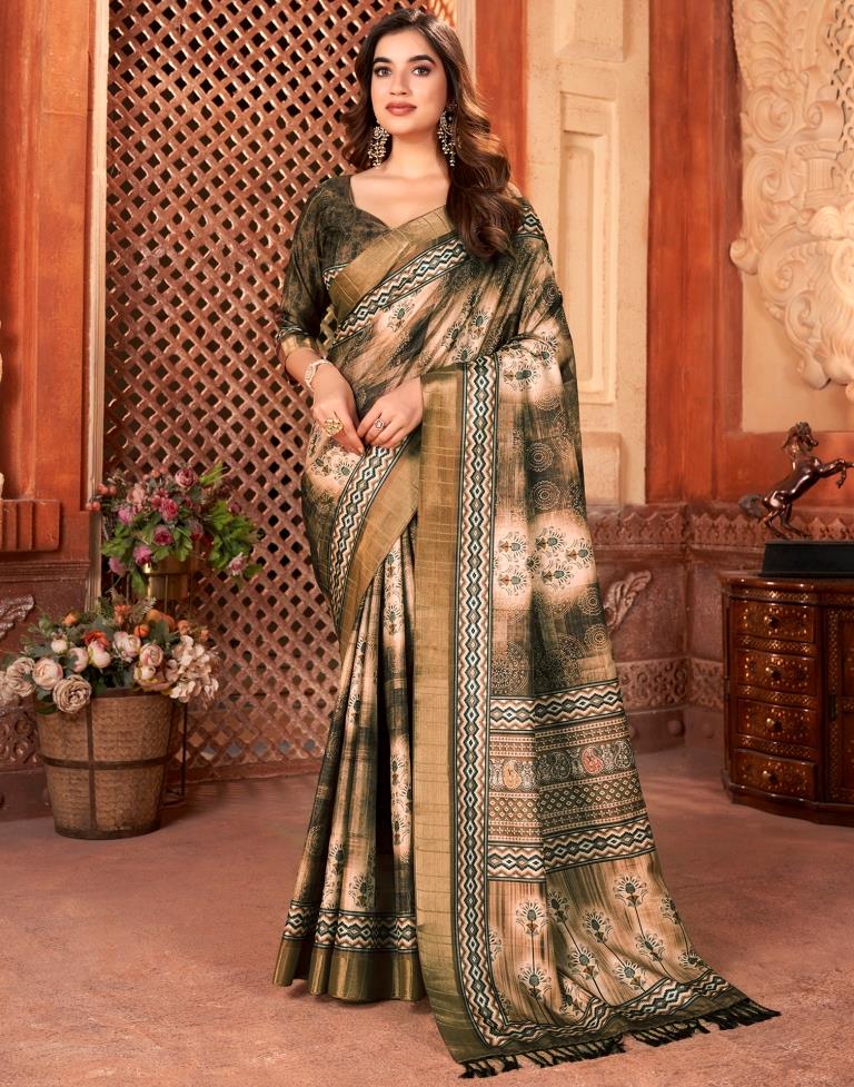 Brown Silk Printed Saree