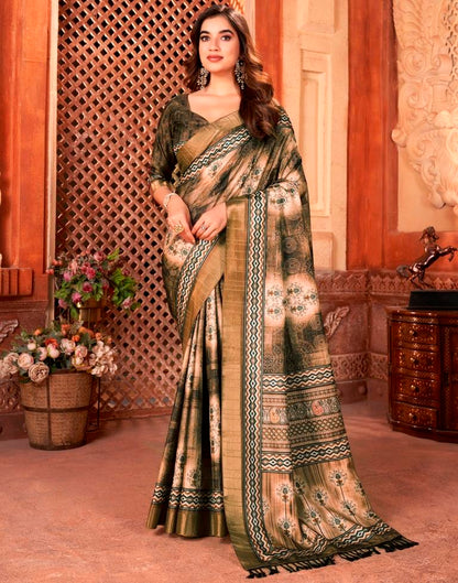 Brown Silk Printed Saree