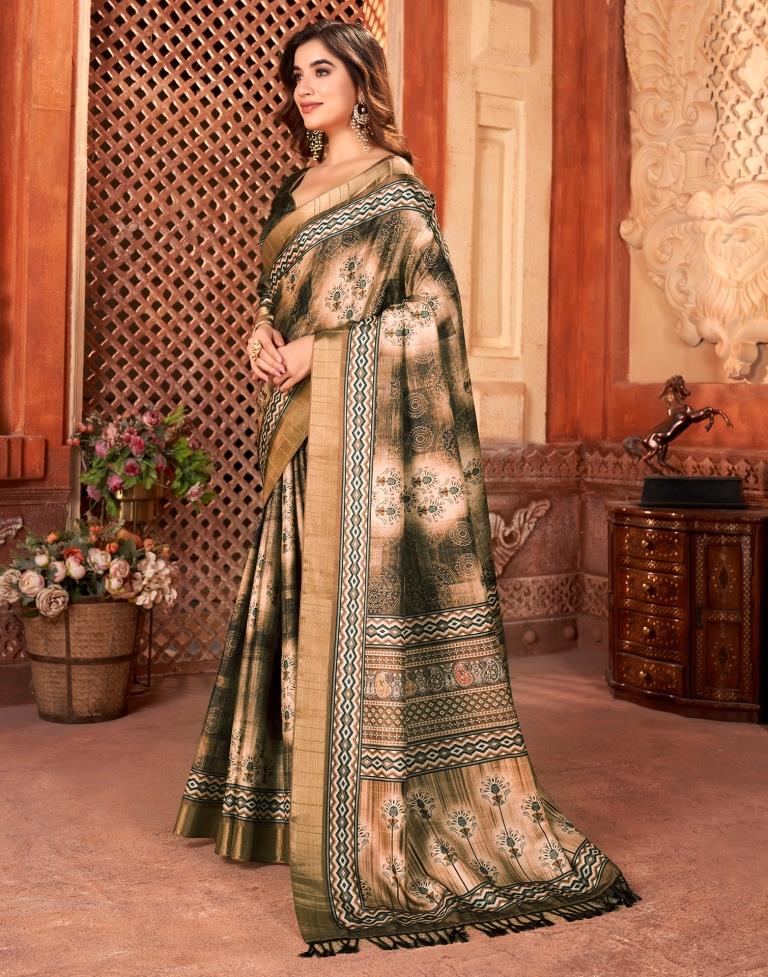 Brown Silk Printed Saree