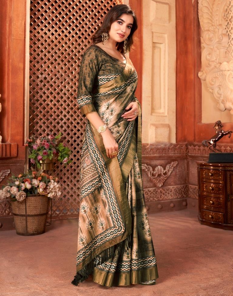 Brown Silk Printed Saree