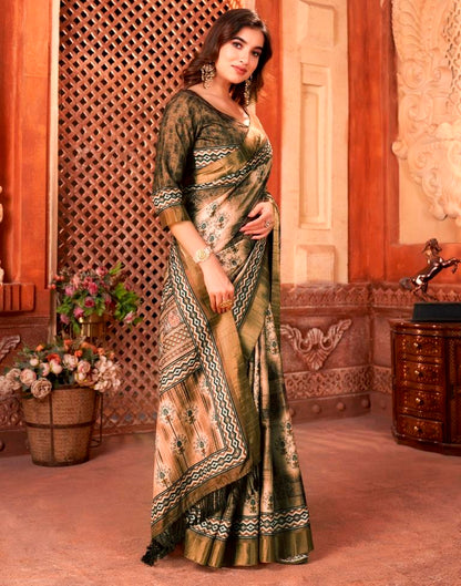 Brown Silk Printed Saree