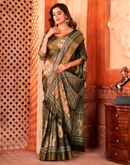 Brown Silk Printed Saree