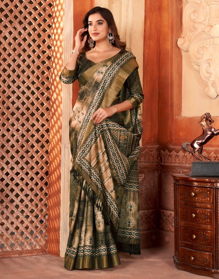 Brown Silk Printed Saree