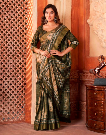 Brown Silk Printed Saree