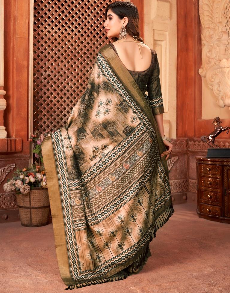 Brown Silk Printed Saree