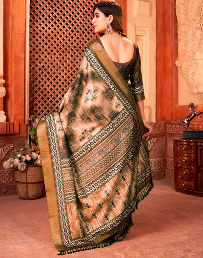 Brown Silk Printed Saree