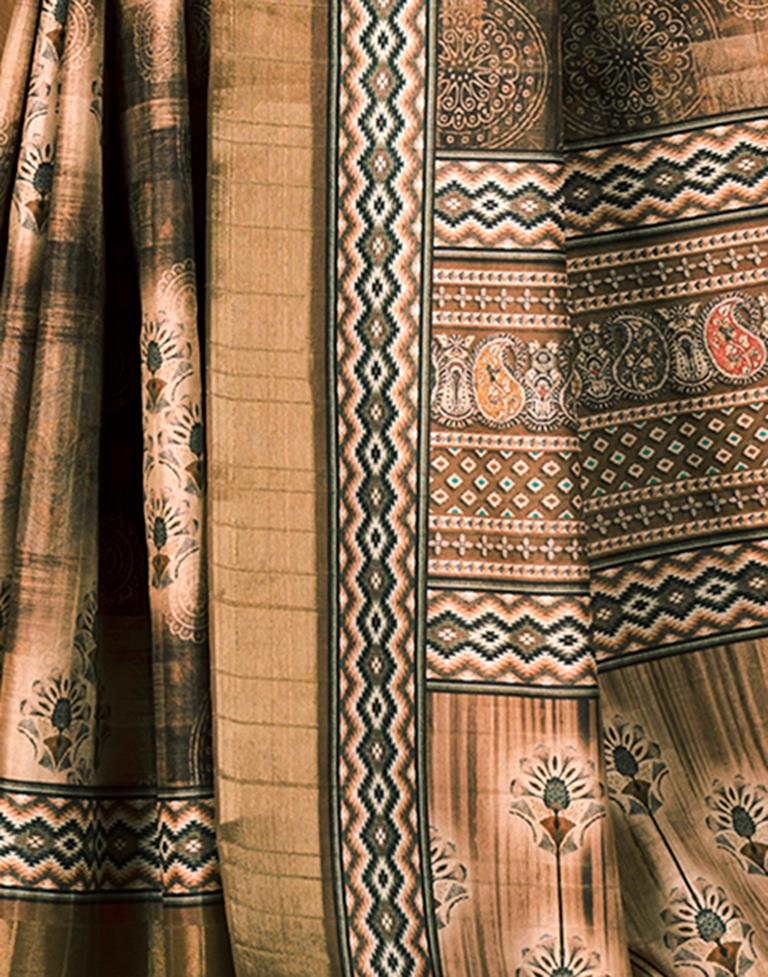 Brown Silk Printed Saree