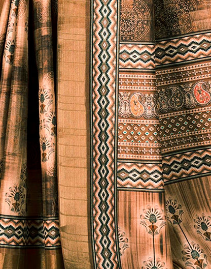 Brown Silk Printed Saree