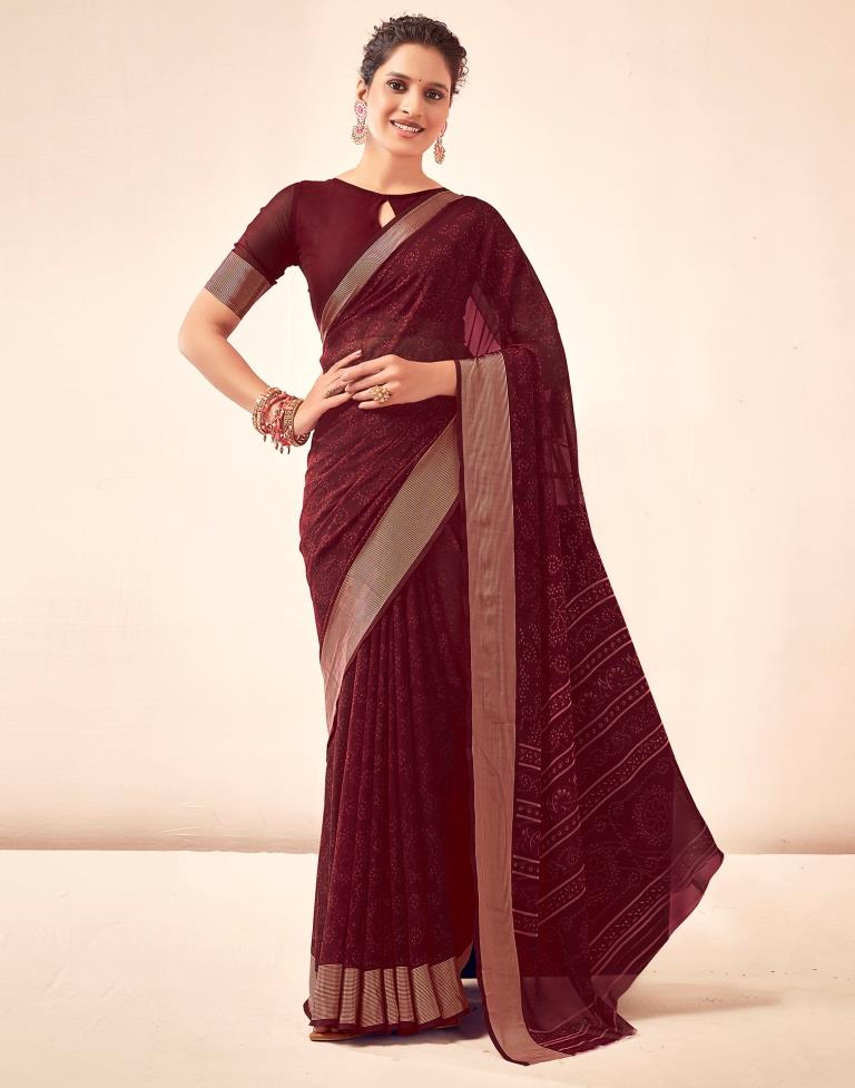 Maroon Georgette Bandhani Saree