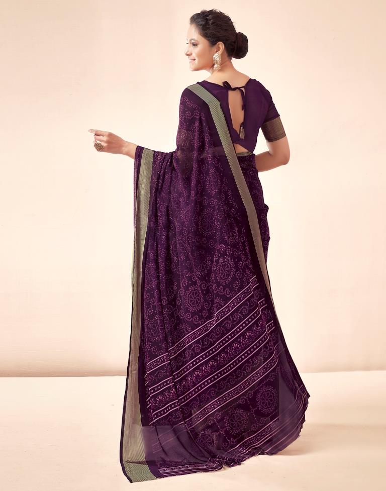 Deep Purple Georgette Bandhani Saree