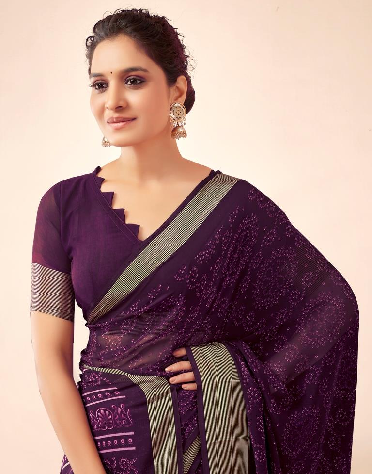 Deep Purple Georgette Bandhani Saree