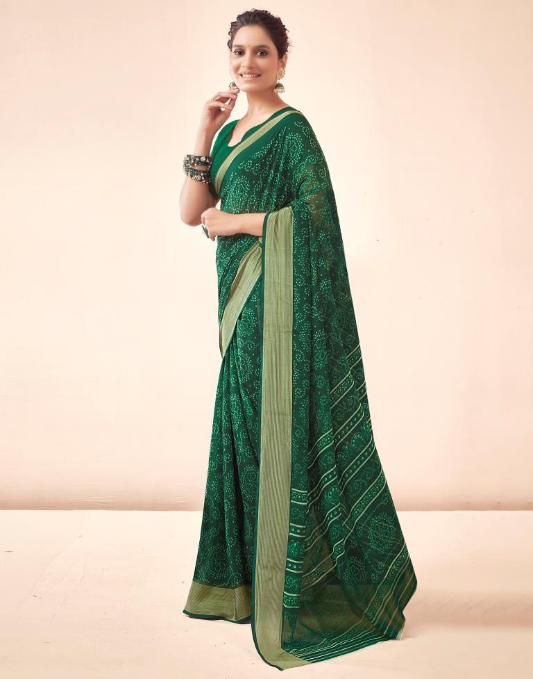 Bottle Green Georgette Bandhani Saree