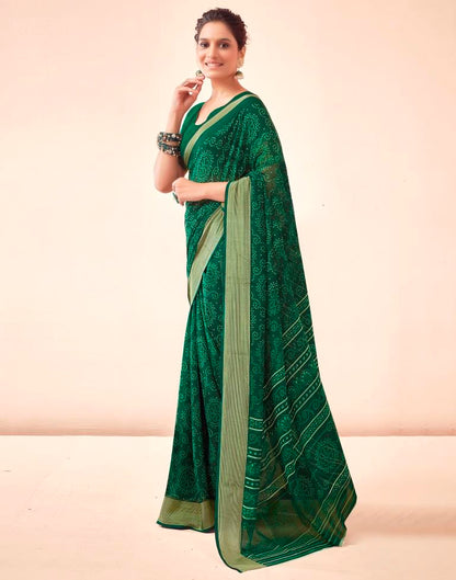 Bottle Green Georgette Bandhani Saree