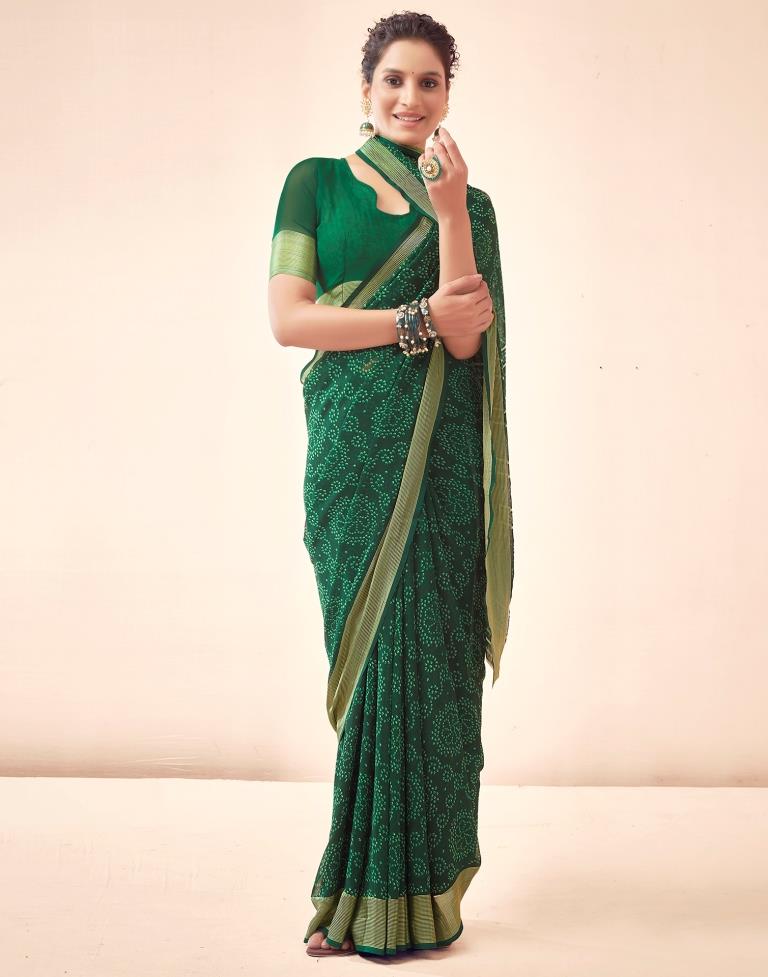 Bottle Green Georgette Bandhani Saree