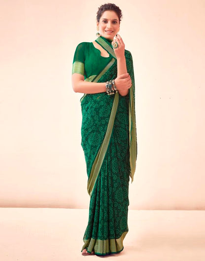 Bottle Green Georgette Bandhani Saree