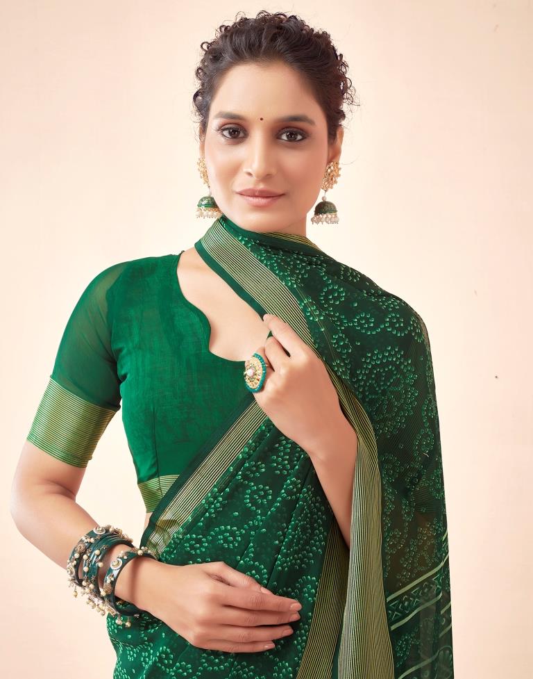 Bottle Green Georgette Bandhani Saree