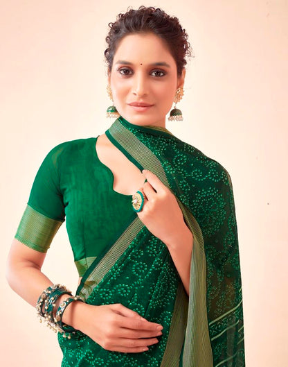 Bottle Green Georgette Bandhani Saree