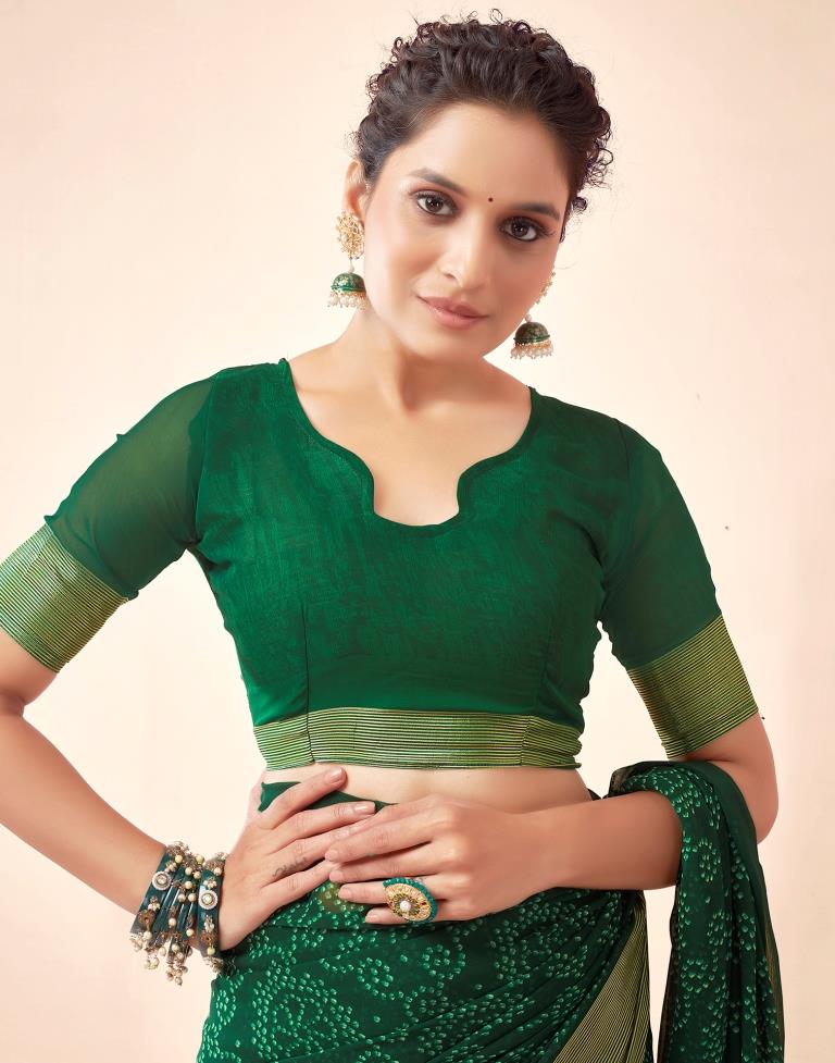 Bottle Green Georgette Bandhani Saree