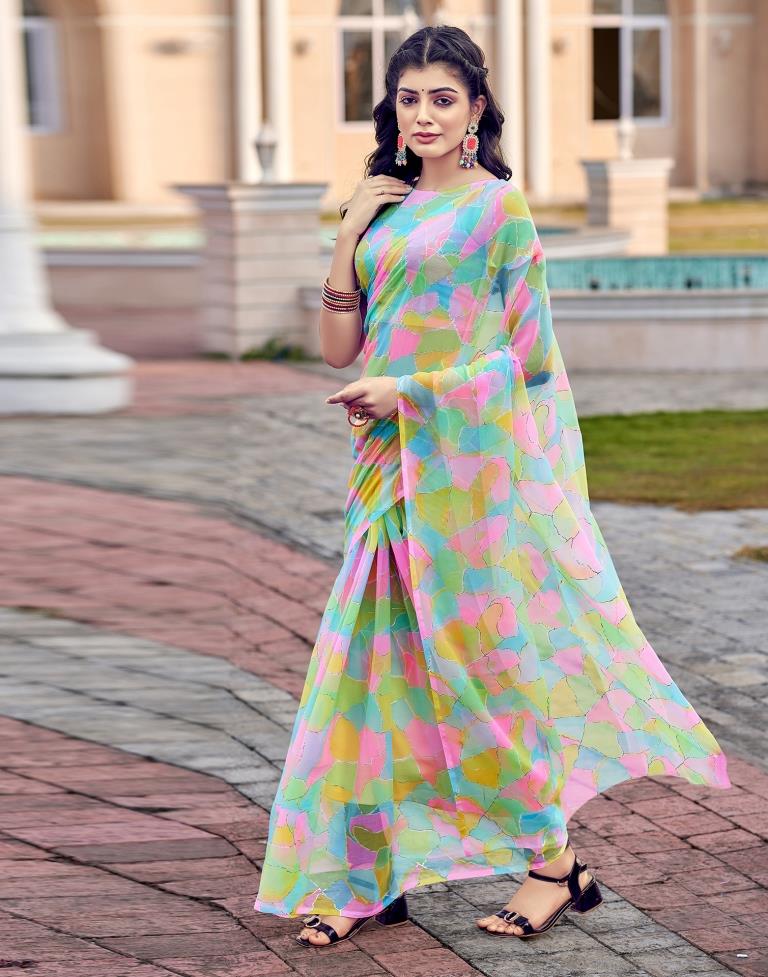 Multicoloured Georgette Printed Saree