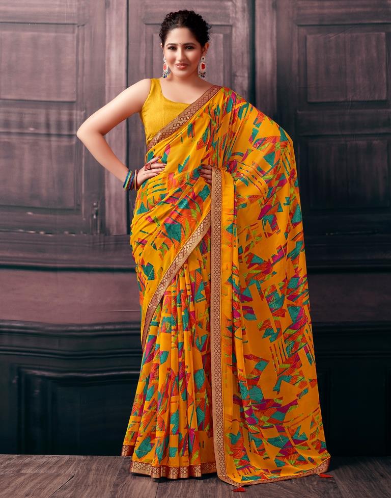 Turmeric Georgette Printed Saree