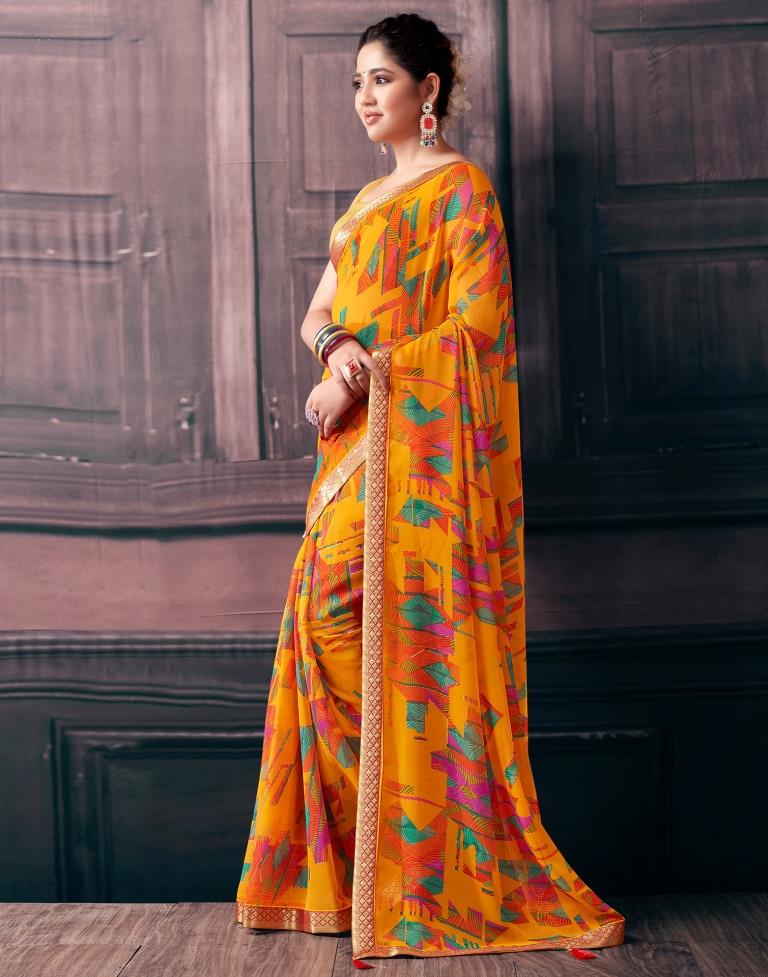 Turmeric Georgette Printed Saree